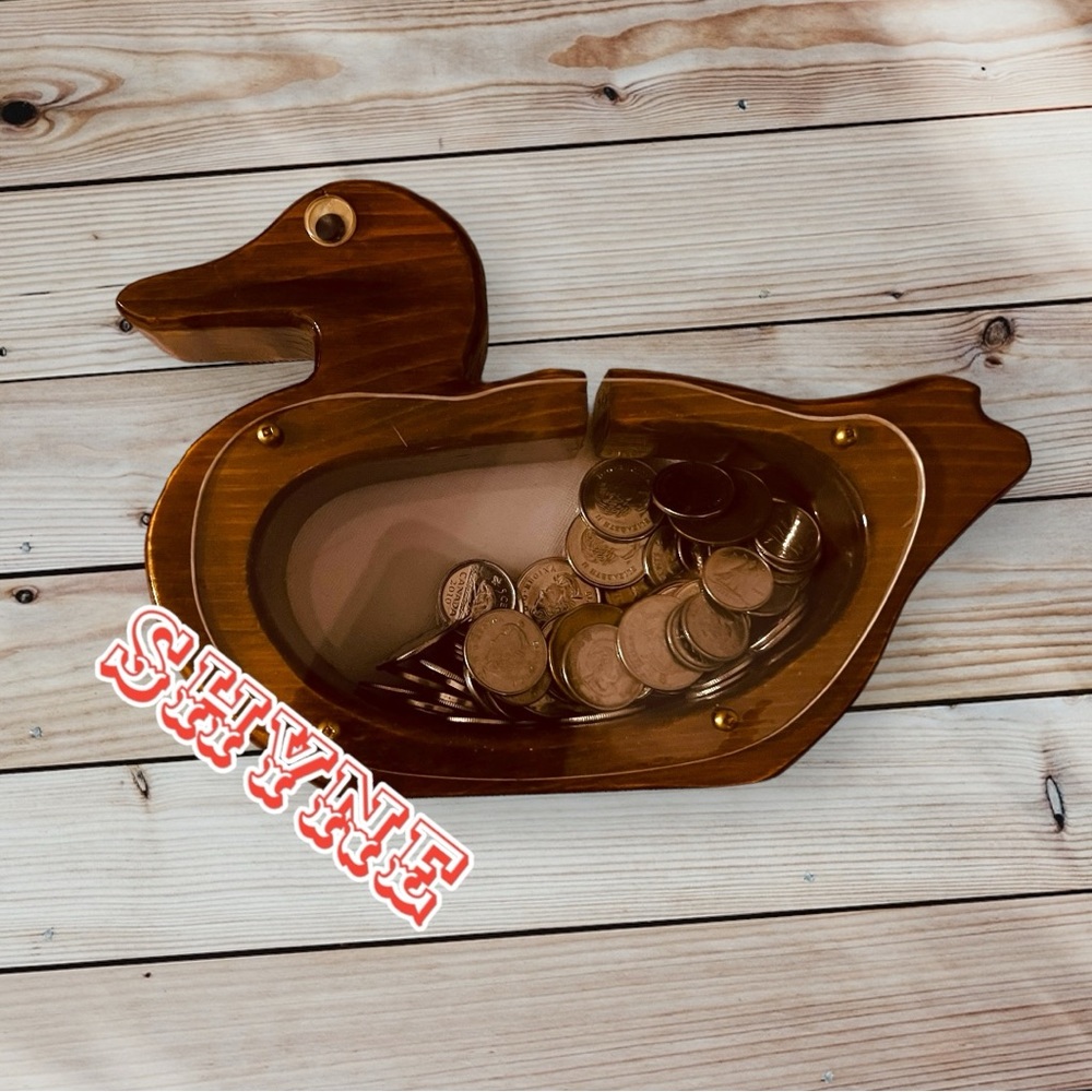 Vintage 1990s Wooden Duck Piggy Bank  Good Condition